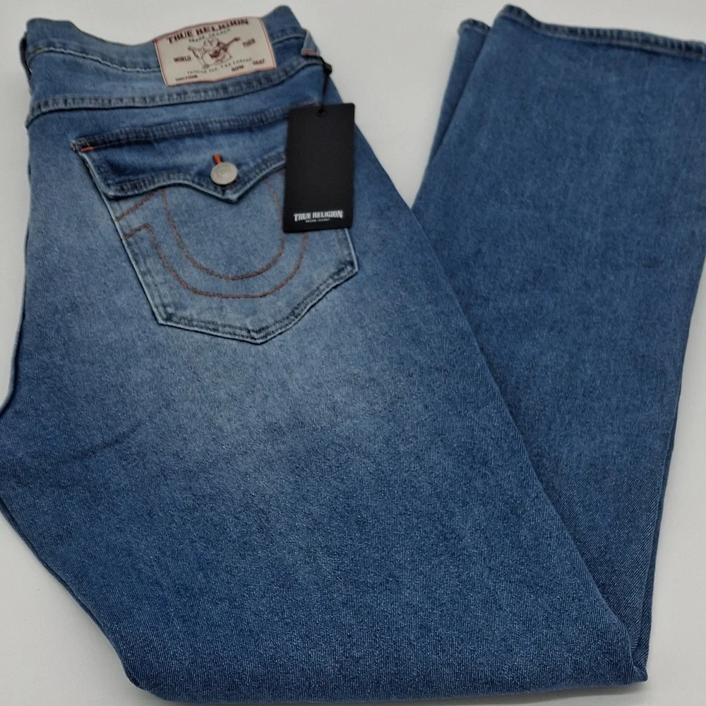 True Religion Ricky Straight Leg Jean Flap Pockets Baseline Blue 34x34